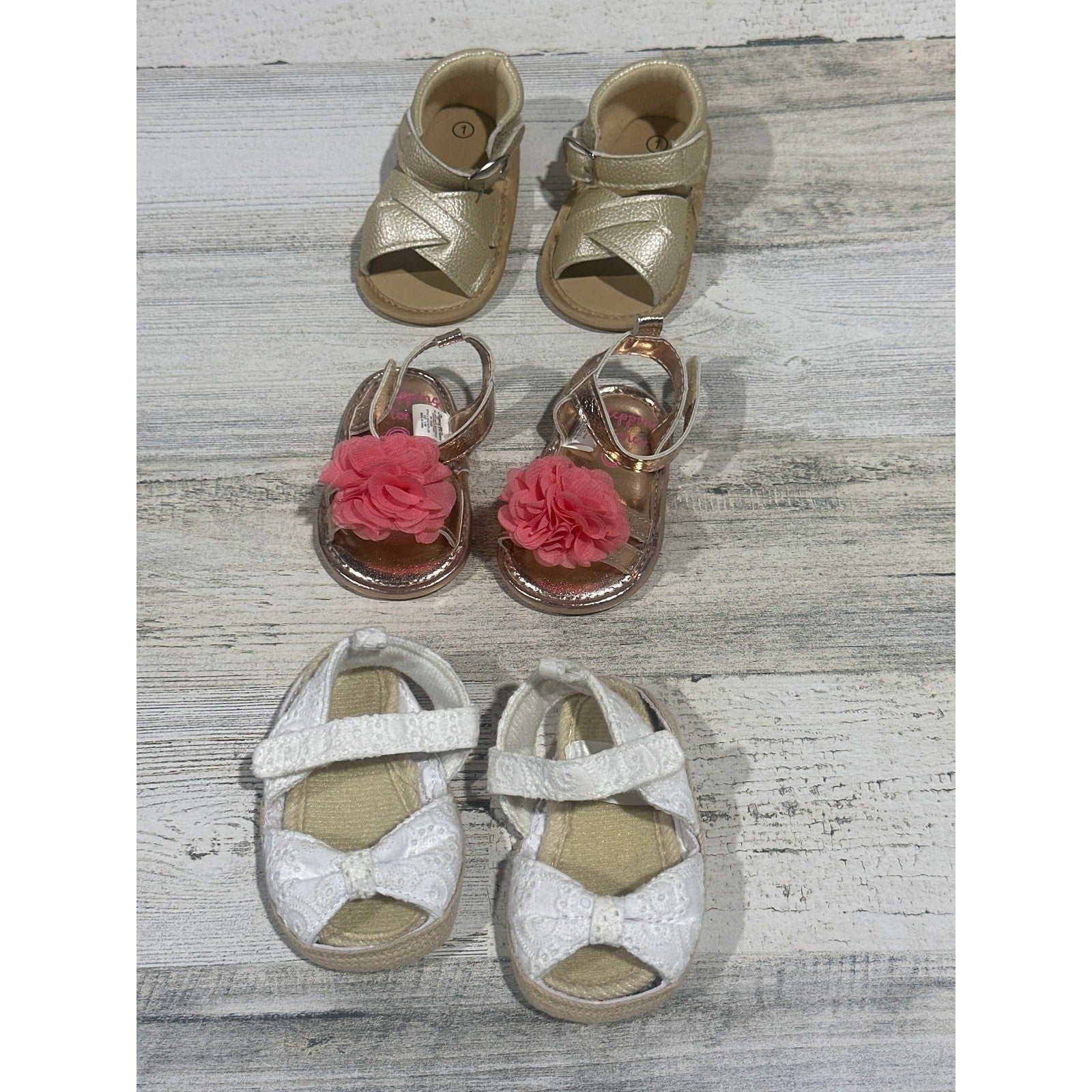 Sandals Bundle Girls 3-6m Gold Rose Gold White Floral Lace EUC0