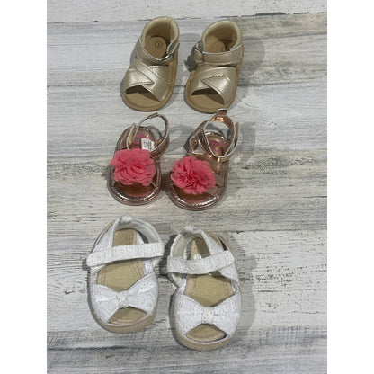 Sandals Bundle Girls 3-6m Gold Rose Gold White Floral Lace EUC0