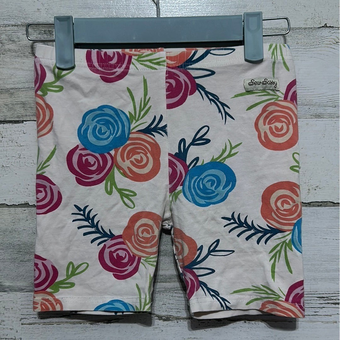Sew Sassy Bike Shorts Girls 12 Multicolor Floral Rose Print EUC1