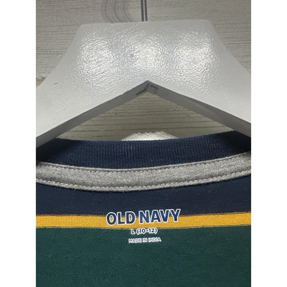 Old Navy Long Sleeve Shirt Boys 10/12 Green Navy Yellow Striped EUC1
