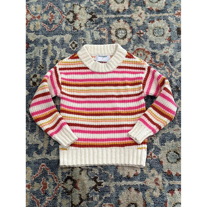 Old Navy Striped Chenille Sweater Girls 5T Pink Orange Mock Neck EUC2