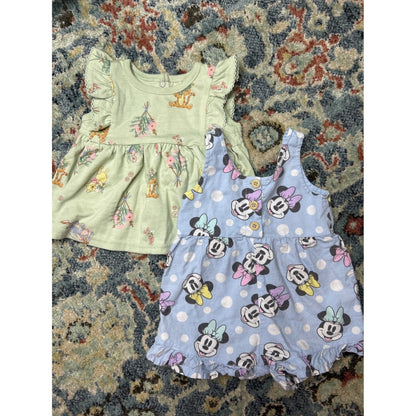 Disney Girls 3-6M Dress Romper Bundle Green Blue Winnie Pooh Minnie Mouse0