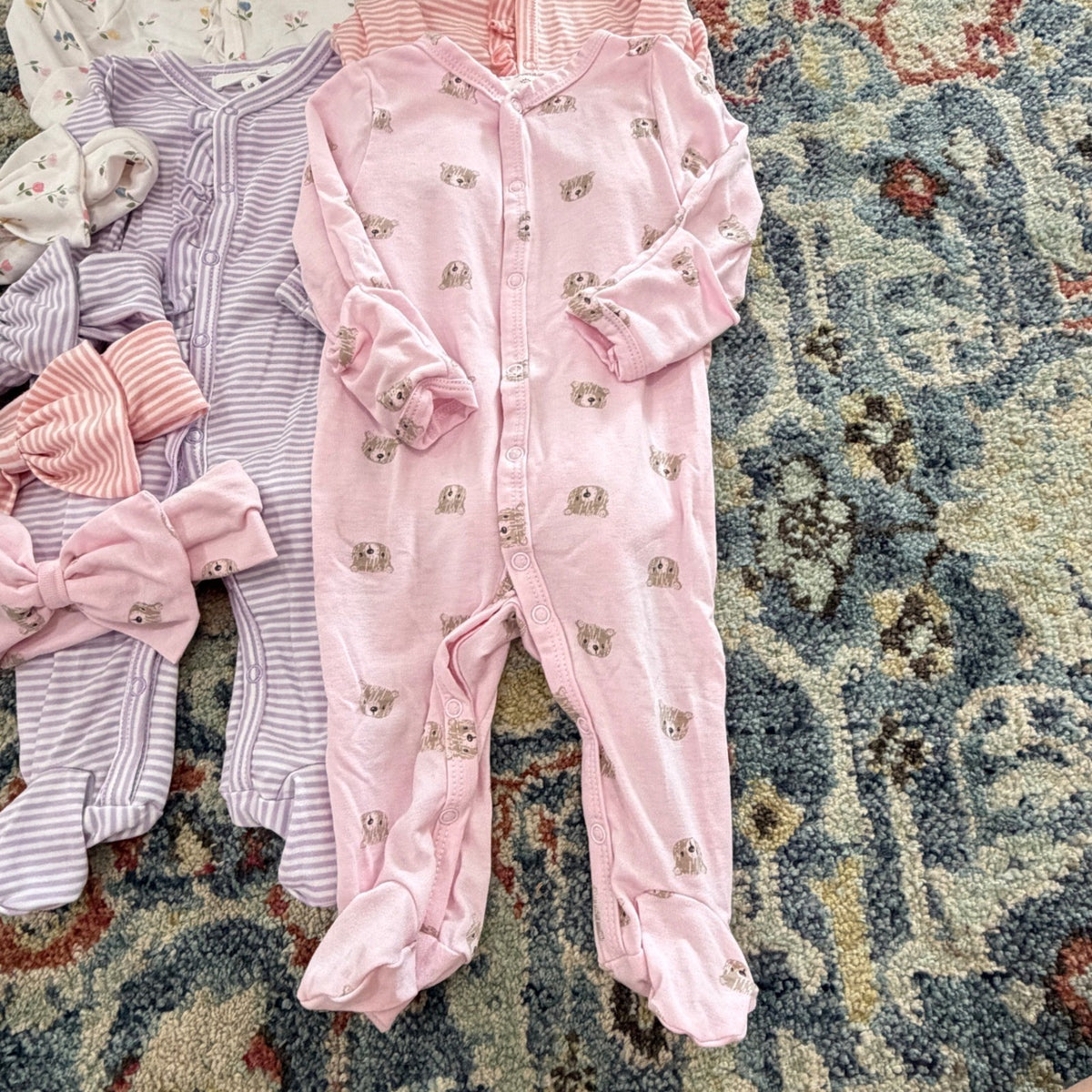 Starting Out Sleepers Headbands Girls Newborn Bundle Soft Pink Purple Floral EUC4