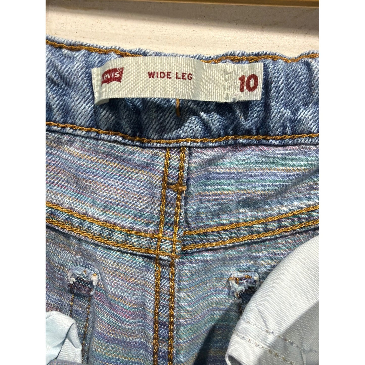 Levi's Wide Leg Jeans Girls Size 10 Blue Distressed Rainbow Denim EUC6
