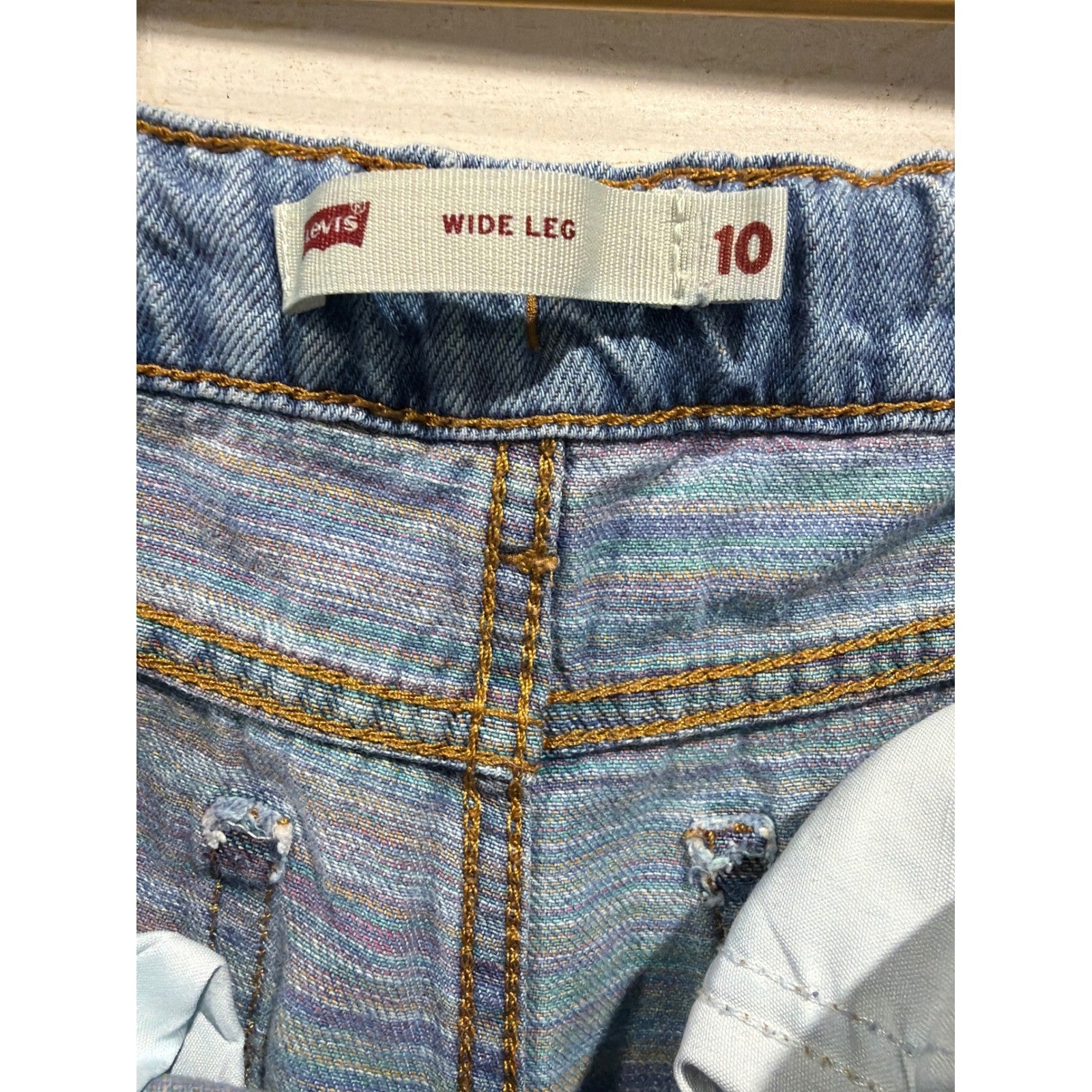 Levi's Wide Leg Jeans Girls Size 10 Blue Distressed Rainbow Denim EUC6