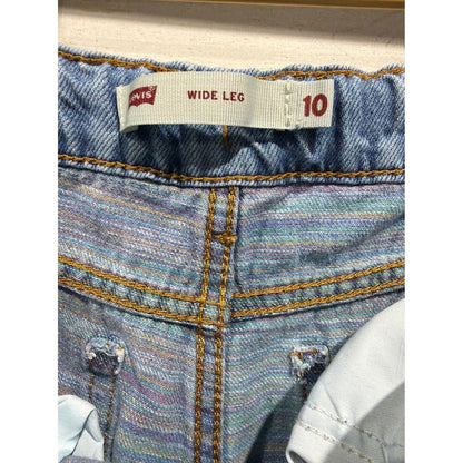 Levi's Wide Leg Jeans Girls Size 10 Blue Distressed Rainbow Denim EUC6
