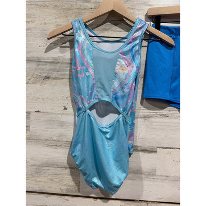 Mirella BCG Leotard Shorts Bundle Girls XL 14 16 Pink Blue Dance Gymnastics EUC4