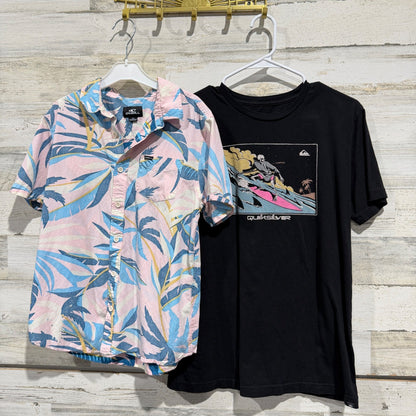 O'Neill Quiksilver Shirt Lot Boys XL Pink Black Palm Skeleton Surf Summer EUC0