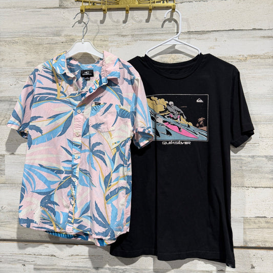 O'Neill Quiksilver Shirt Lot Boys XL Pink Black Palm Skeleton Surf Summer EUC0