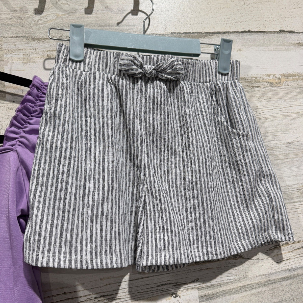 Bodysuit and Shorts Set Girls 10-11Y Purple Striped Modern EUC7