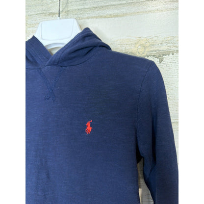 Polo Ralph Lauren Hooded Shirt Boys 5 Navy Blue Cotton Slub Hoodie EUC1