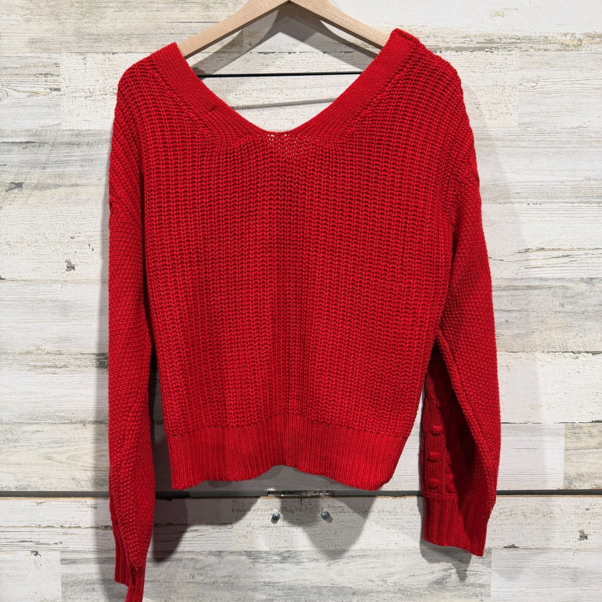 Jessica Simpson Cable Sleeve Cardigan Women XL Red Chunky Knit Preppy EUC4