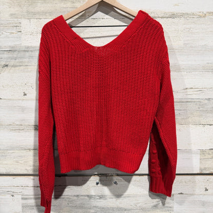 Jessica Simpson Cable Sleeve Cardigan Women XL Red Chunky Knit Preppy EUC4