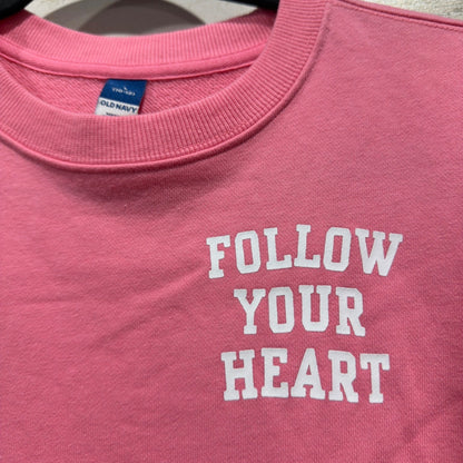 Old Navy Follow Your Heart Sweatshirt Girls L 10-12 Pink Cotton Blend Preppy1