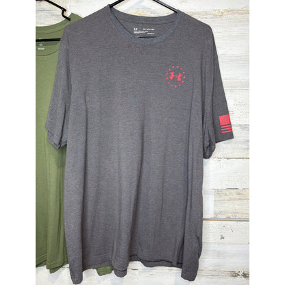 Under Armour T-Shirt Bundle Mens XXL Loose Green Gray Freedom EUC2