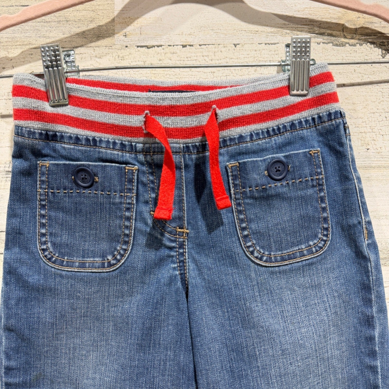 Mini Boden Denim Pants Kids 6Y Blue Striped Waist Casual Preppy EUC1