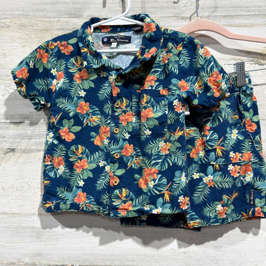 Ben Sherman 2 Piece Set Boys Size 5 Blue Floral Linen Blend Tropical Summer EUC0