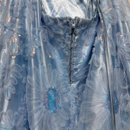 Floral Sequin Gown B. Darlin Juniors 15/16 S Blue Corset Back Fairycore Prom6