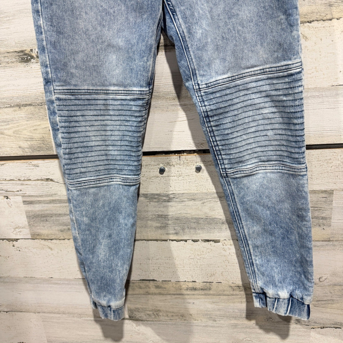 H&M Moto Jogger Denim Pants Kids 12-13Y Blue Acid Wash Cotton Blend Streetwear2