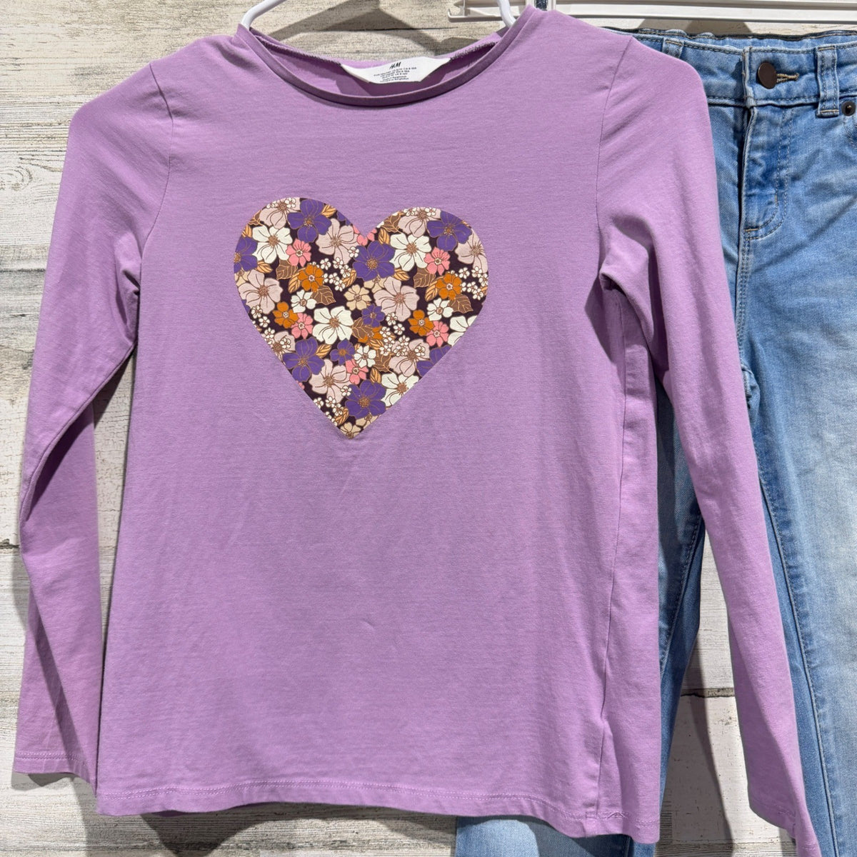 H&M Shirt and Wonder Nation Bundle Girls 8 Purple Floral Heart Casual1