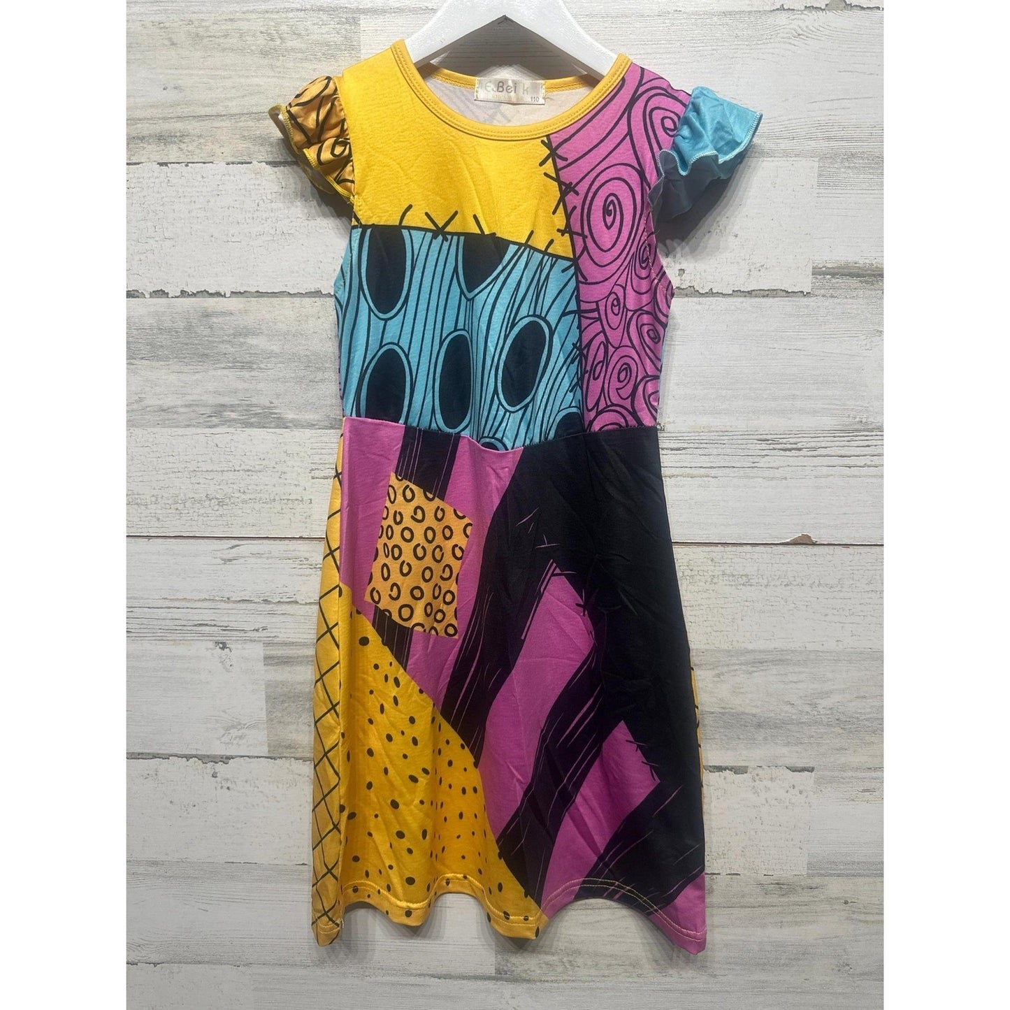 Sally Patchwork Dress Girls 4/5 Multicolor Ruffle Sleeve EUC0