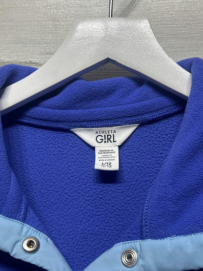 Athleta Fleece Pullover Girls L 12 Blue Snap Neck Mock Neck EUC1