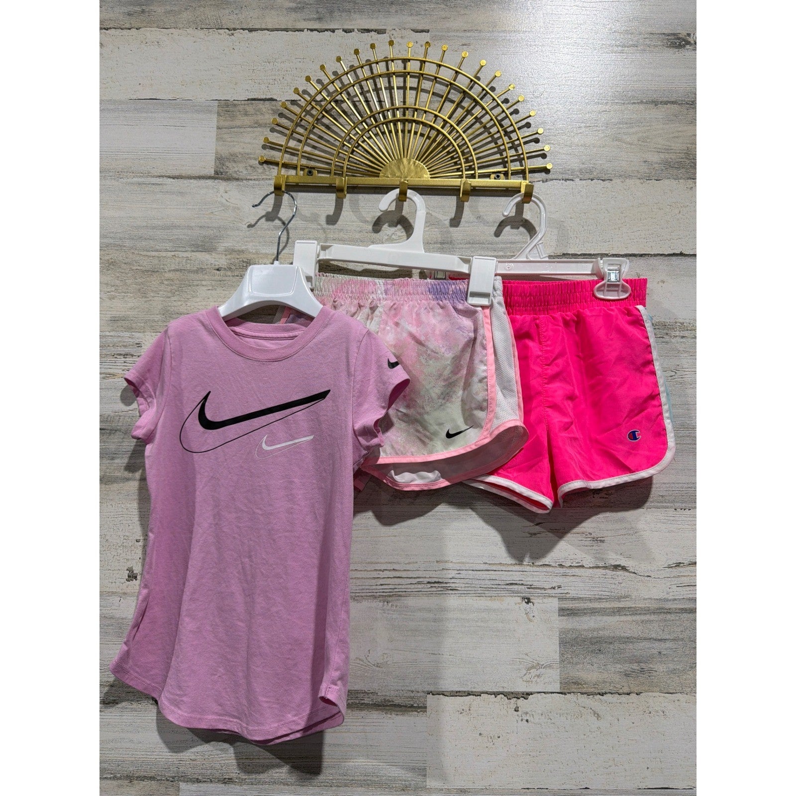 Nike Champion Shorts Shirt Set Girls 6 Pink Tie Dye Athletic Sporty0