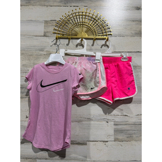 Nike Champion Shorts Shirt Set Girls 6 Pink Tie Dye Athletic Sporty0