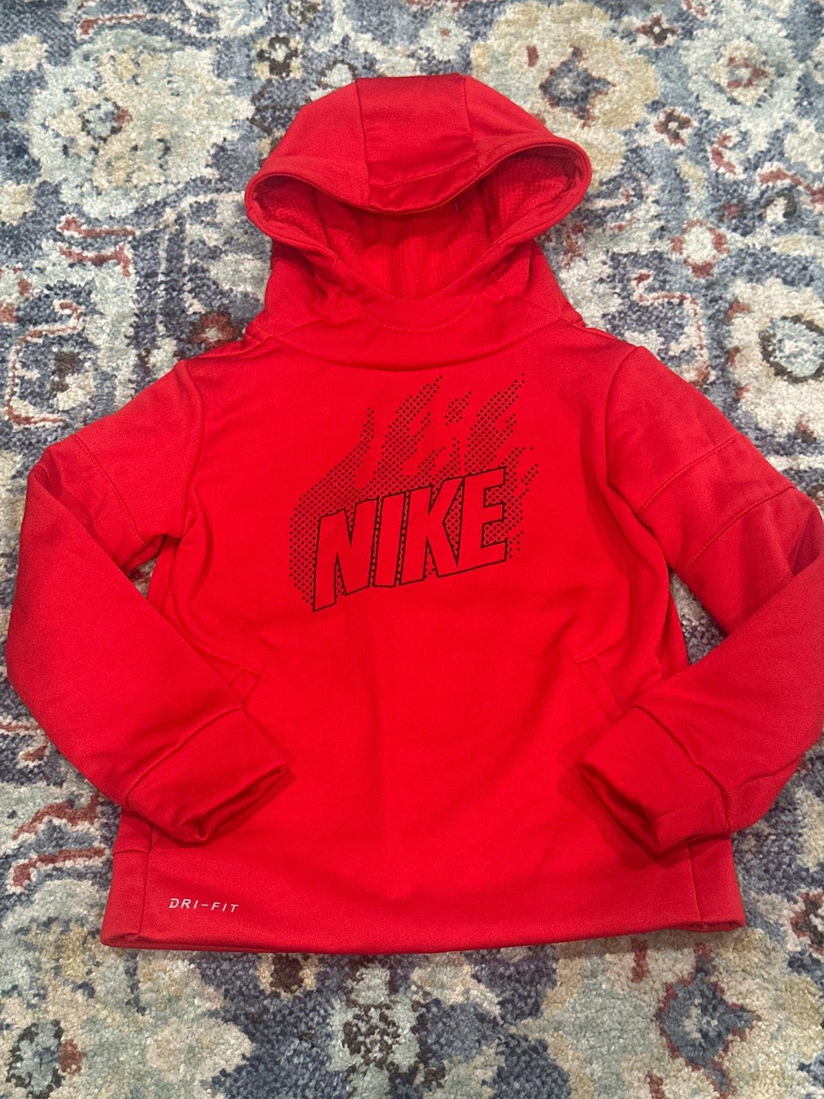 Nike Hoodie Kids 3T Red Dri-FIT Graphic Pullover Sweatshirt EUC0