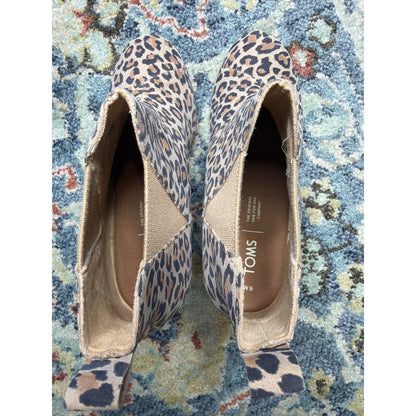 Toms Kelsey Wedge Booties Women 9 Leopard Print Animal Suede Ankle Boots EUC3