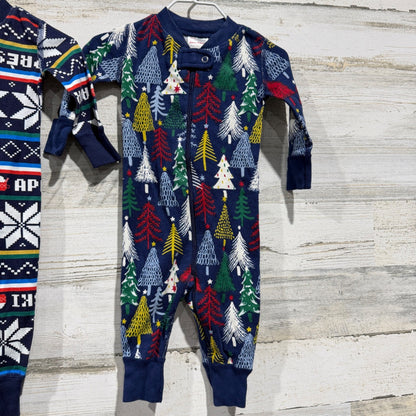 Hanna Andersson Moon and Back Sleepers Kids 3-6M Navy Cotton Holiday EUC2