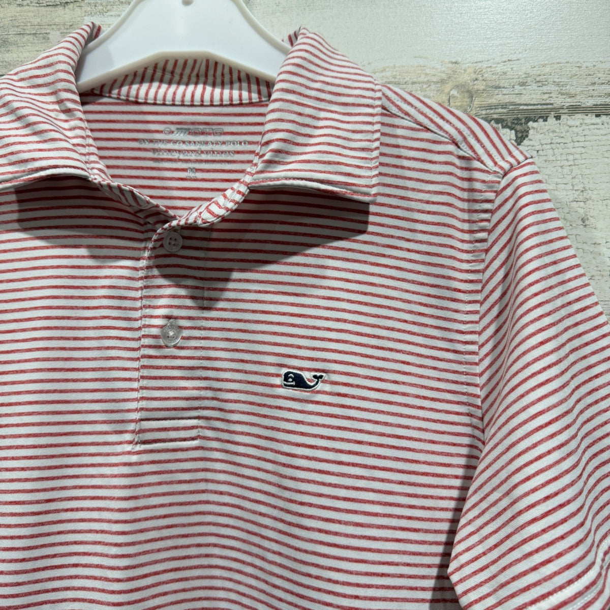 Vineyard Vines Polo Boys M Red Striped Sankaty Performance Preppy EUC1