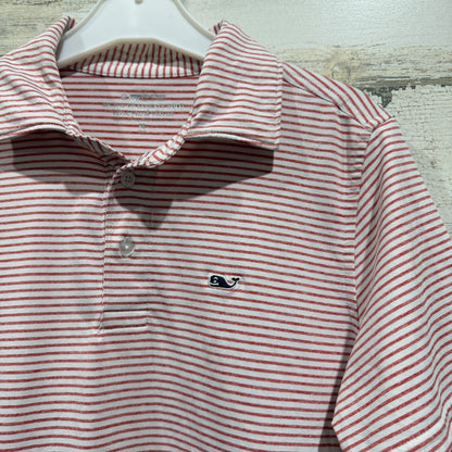 Vineyard Vines Polo Boys M Red Striped Sankaty Performance Preppy EUC1