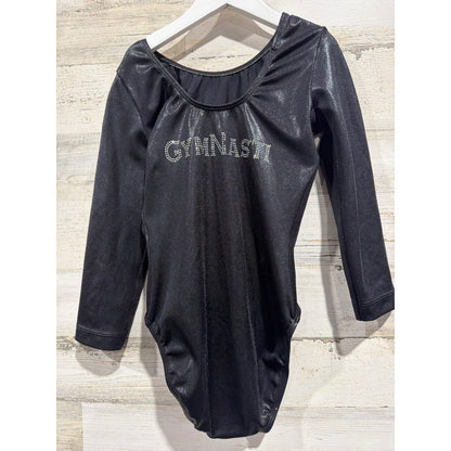 GK Leotard Custom "GYMNASTI" Rhinestone Girls M/L Long Sleeve Shimmer EUC3