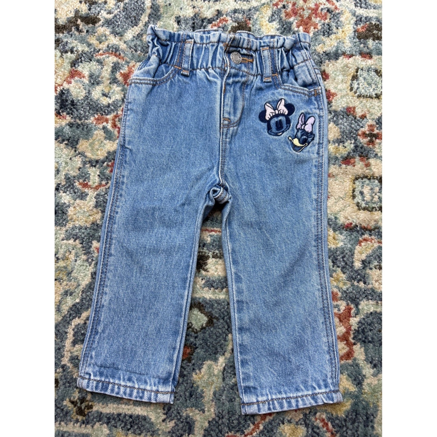 Disney Gap Jeans Girls 6-12M Blue Embroidered Minnie Daisy Paperbag Waist EUC1