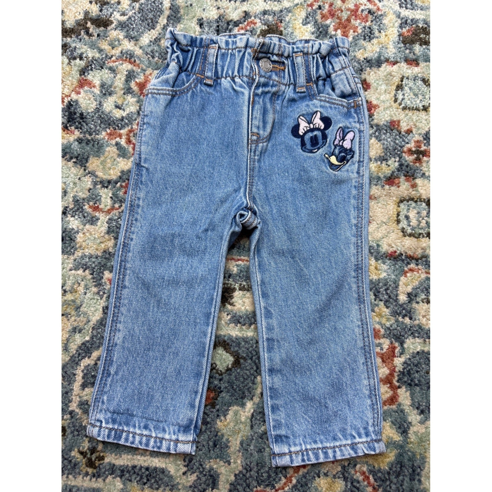 Disney Gap Jeans Girls 6-12M Blue Embroidered Minnie Daisy Paperbag Waist EUC1