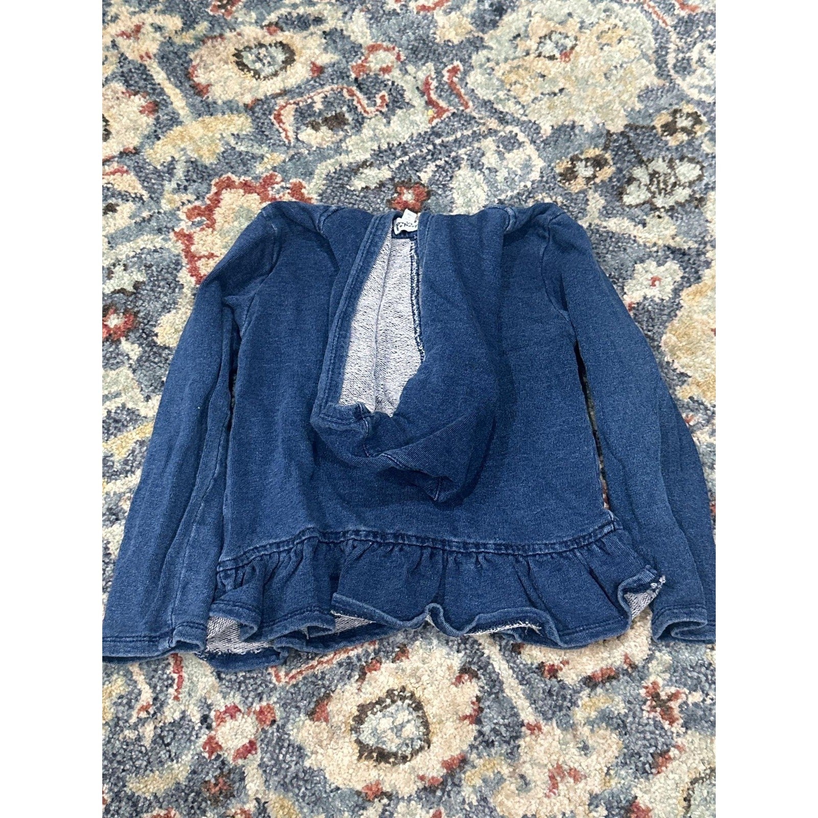 Splendid Hooded Ruffle Jacket Girls 4/5 Blue Button Up Peplum EUC2