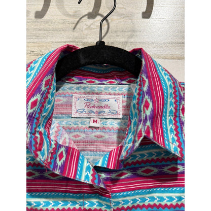 Panhandle Western Shirt Girls Medium Pink Aztec Pearl Snap Cowgirl EUC1