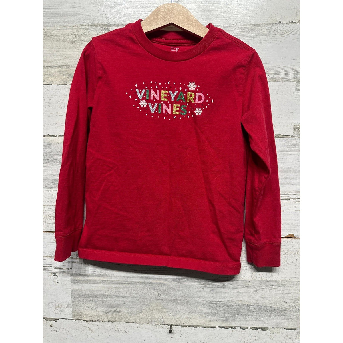 Vineyard Vines Long Sleeve Shirt Girls 5 Red Glitter Holiday Snowflake EUC0