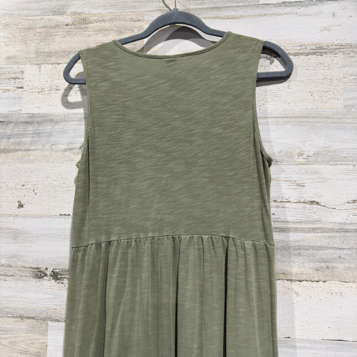 Old Navy Tiered Sleeveless Midi Dress Women S Green Cotton Slub Casual EUC4