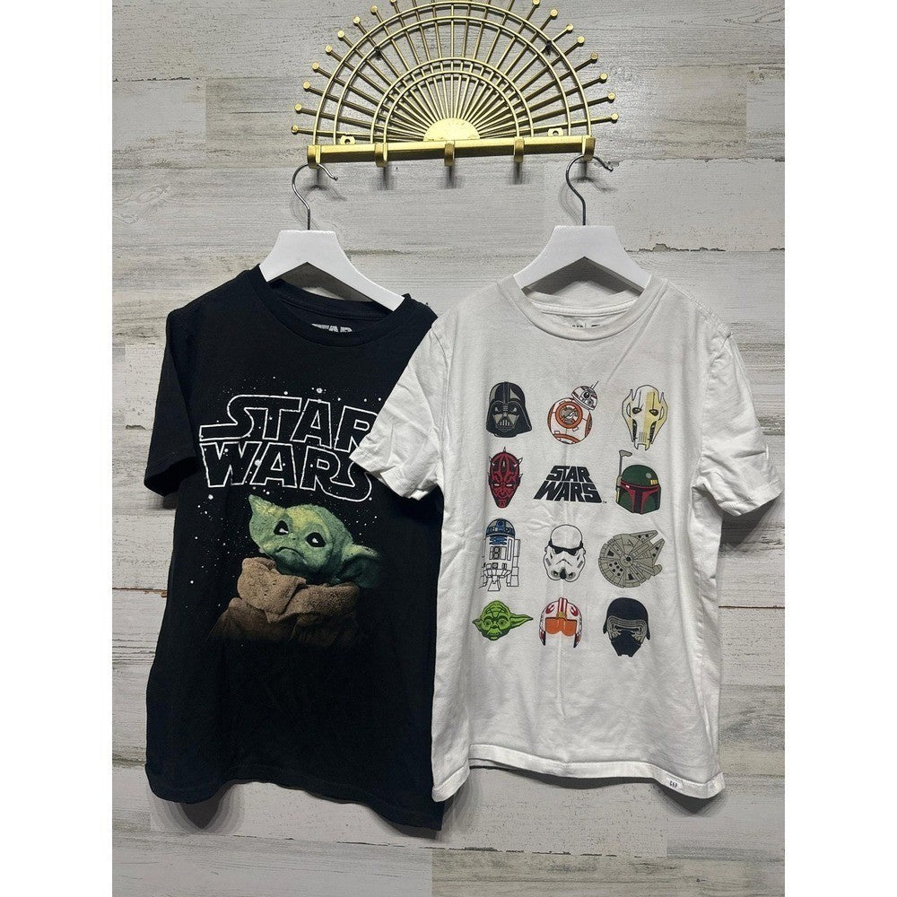 Star Wars Graphic T-Shirt Bundle Boys 10/12 Black White Grogu Sci-Fi EUC0