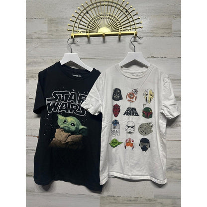 Star Wars Graphic T-Shirt Bundle Boys 10/12 Black White Grogu Sci-Fi EUC0