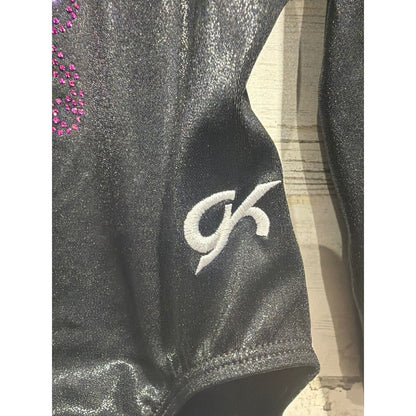 GK Leotard Custom "GYMNASTI" Rhinestone Girls M/L Long Sleeve Shimmer EUC1