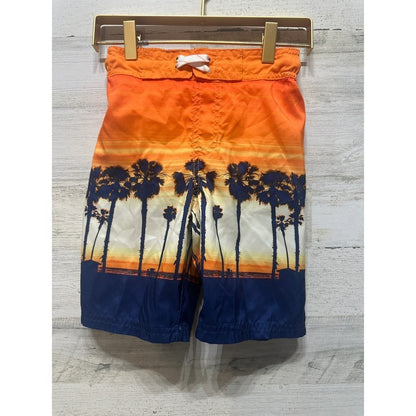 Swim Trunks Boys Small 6-7 Orange Palm Tree Sunset Board Shorts0