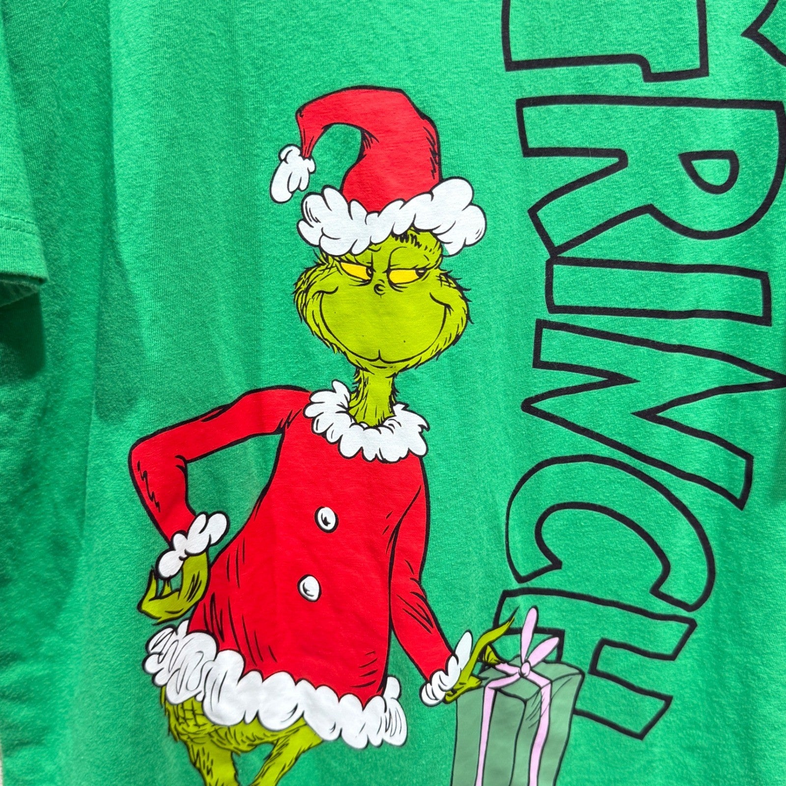 Dr. Seuss The Grinch T-Shirt Youth Large 10/12 Green Graphic Holiday EUC1