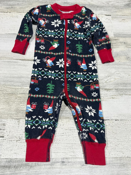 Hanna Andersson Zip Up Pajamas Boys 6-12m Navy Holiday Gnome Fair Isle GUC0