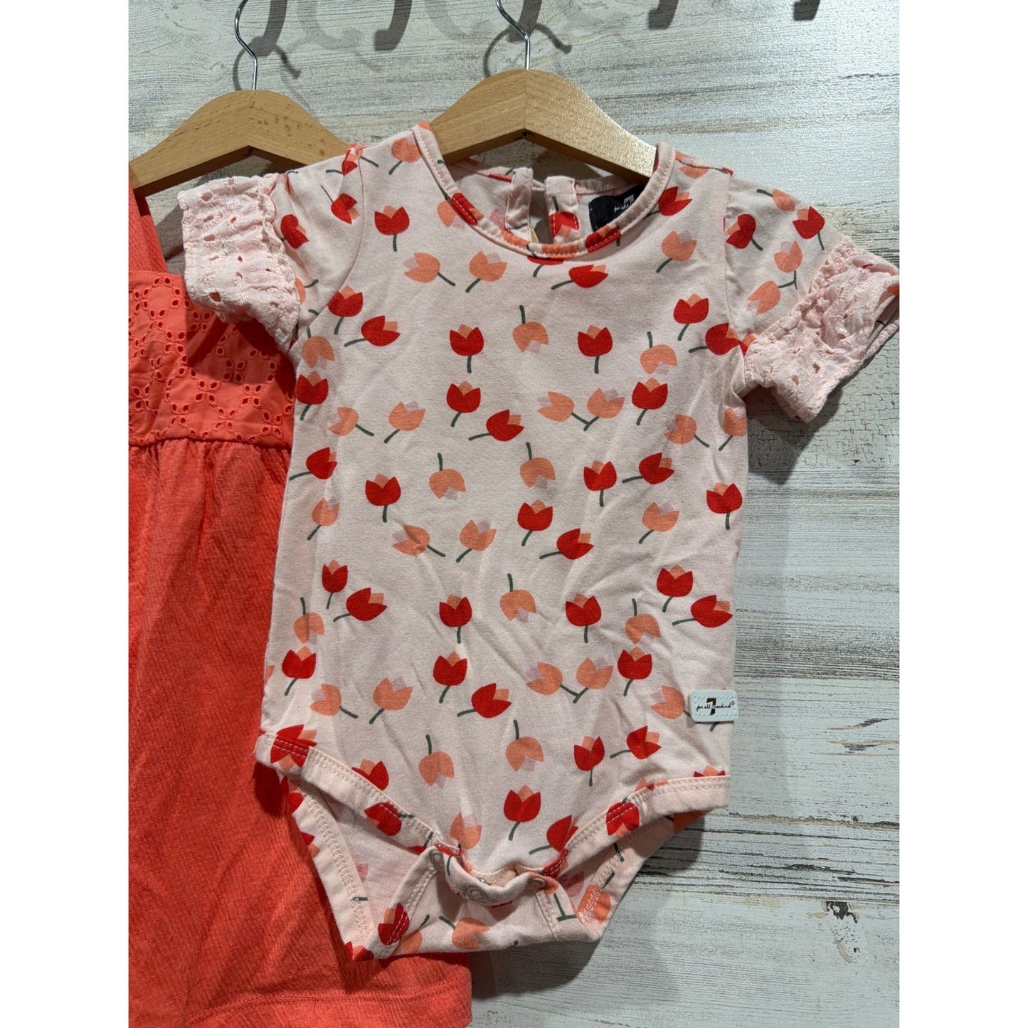 Girls 12M Bundle Denim Dress Coral Dress Bright Floral3