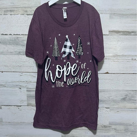 Bella Canvas Graphic Tee Women Small Plum Hope of the World Christmas Tree EUC0