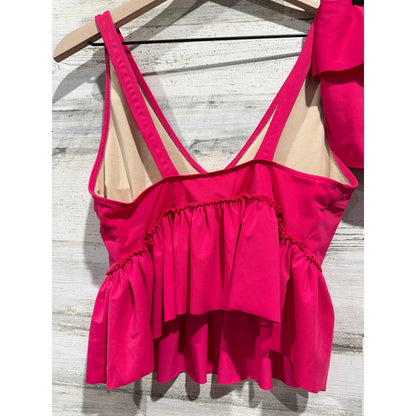Kortni Jeane Swimsuit Women Medium Pink Ruffle Peplum Retro Barbiecore5