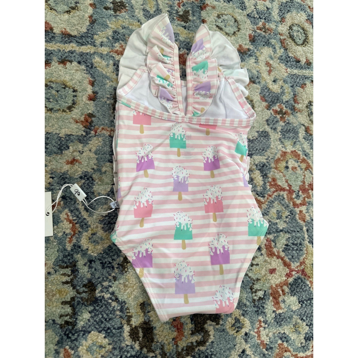 Birdie Bean Swimsuit Girls 12-18m Pink Popsicle Stripe Ruffle One Piece NWT1